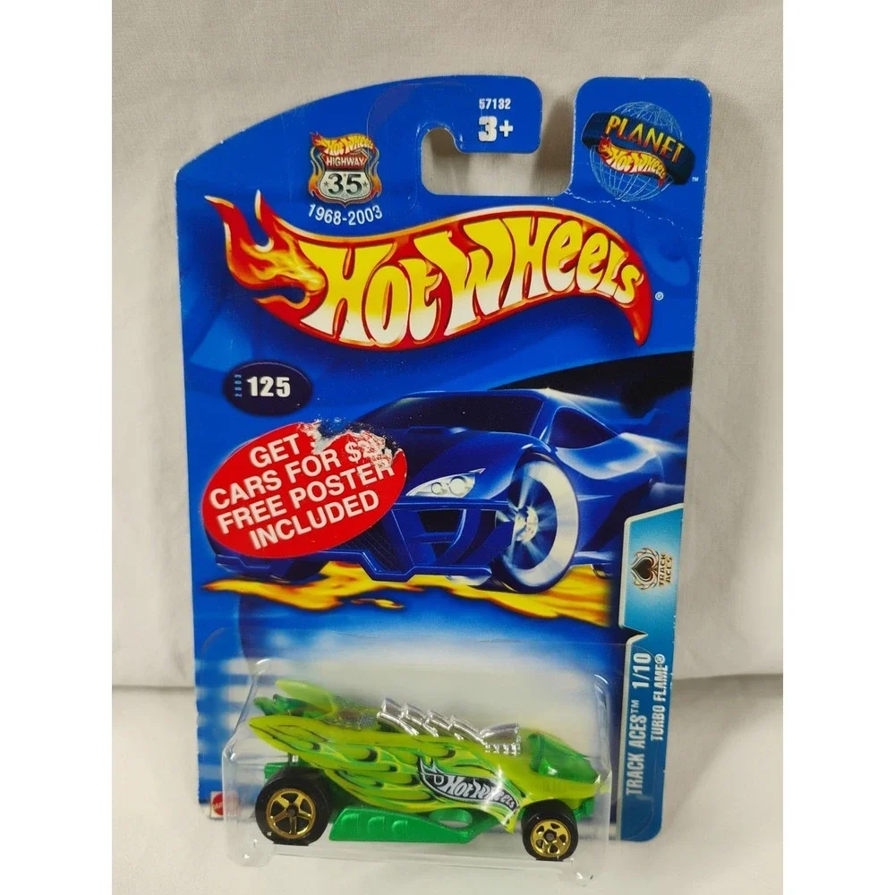 2003 Hot Wheels #125‎ Track Aces 1/10 Turbo Flames Green 35th Anniversary